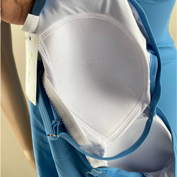 New Miss Adola Women Light Blue Stripes One Piece Padded Swimwear Swimsuit 8 - Picture 6 of 6